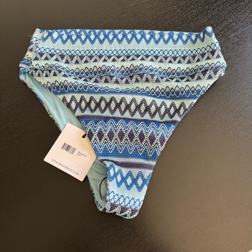 Beach Riot Blue Multi Striped High-Cut Bikini Bottom